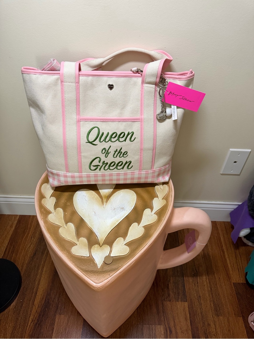 Betsey Johnson Queen of the Green Canvas Tote Bag Purse With Golf Ball Charm